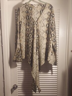 entro Snake-Print Draped V-Neck Blouse in Neutral Tones